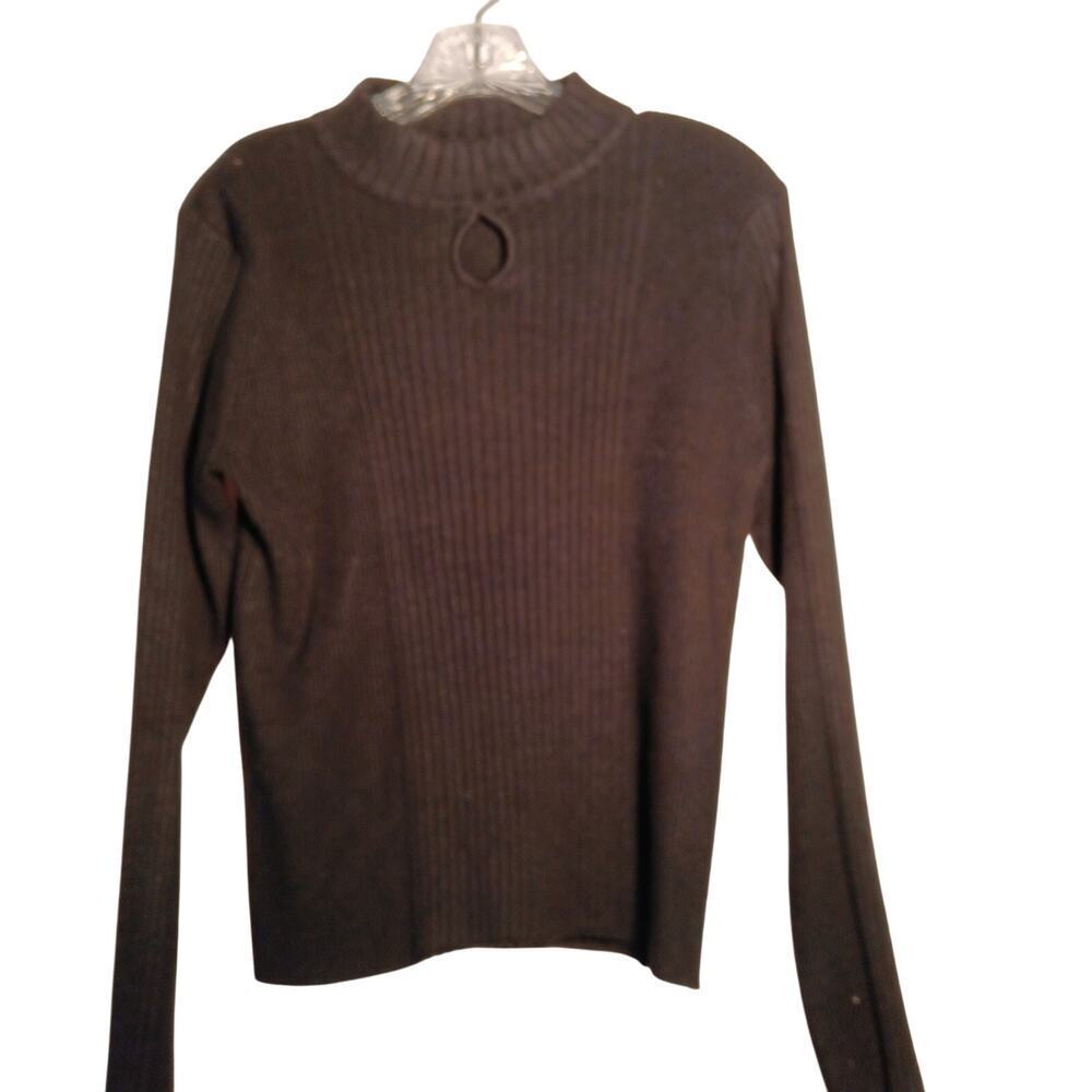 EUC Fiorlini International Sz L Black Mock Turtleneck Sweater Ribbed Keyhole